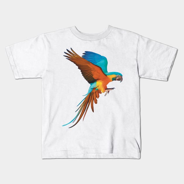 Gorgeous Blue and Gold Macaw illustration, realistically drawn display it’s beautiful colours. Great bird lovers gift. Kids T-Shirt by PlumpPlumStudio